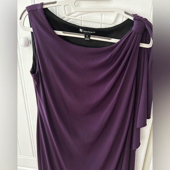 NWOT VALERIE BERTINELLI Elegant Purple Draped Dress w/Front Ruching Flattering - Picture 3 of 8